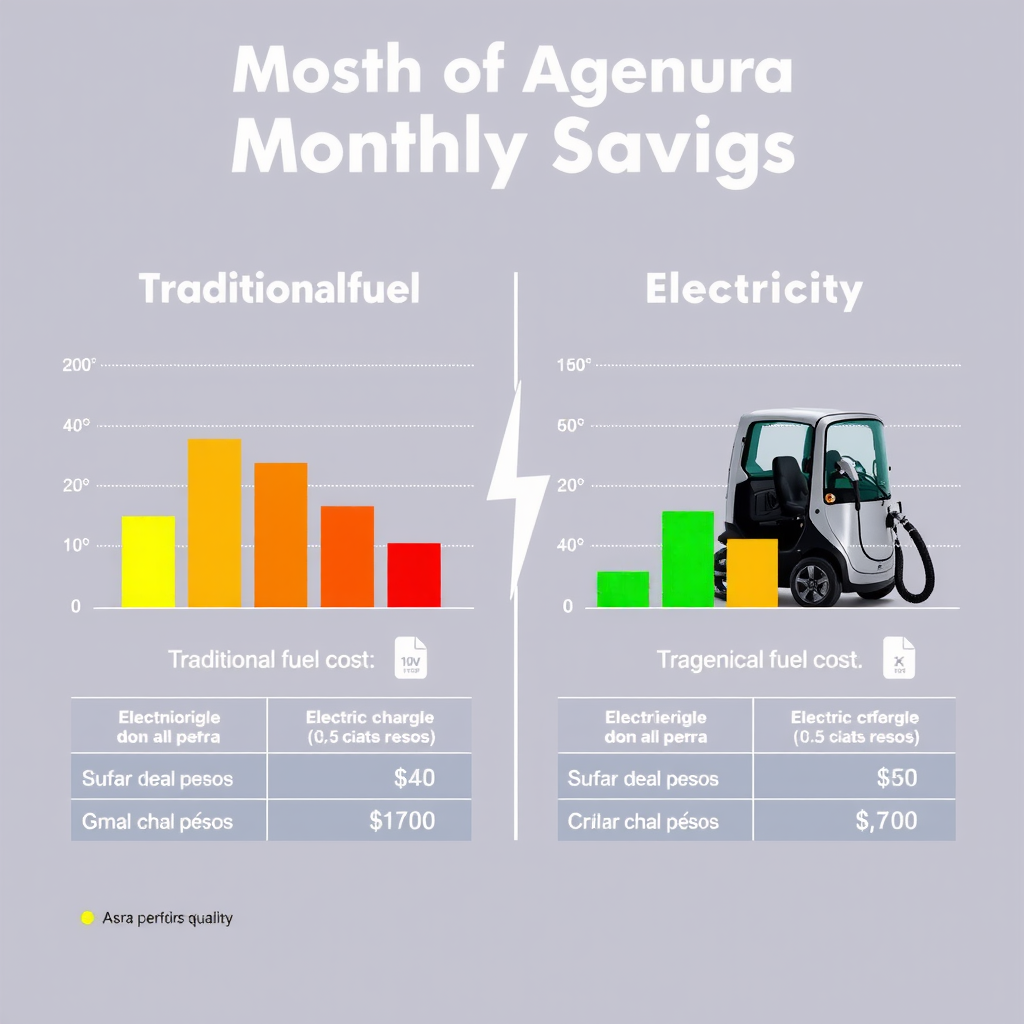Gráfico comparativo mostrando ahorro mensual entre costos de combustible tradicional versus electricidad para carga de vehículo eléctrico, con barras coloridas y cifras en pesos argentinos