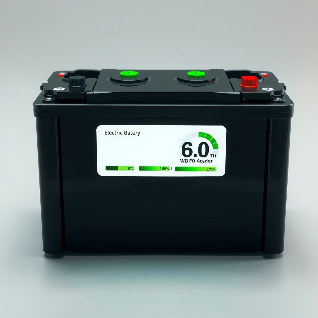 Representación gráfica de una batería de vehículo eléctrico en excelente estado de salud, con indicadores verdes mostrando temperatura óptima, nivel de carga ideal y ciclos de vida restantes